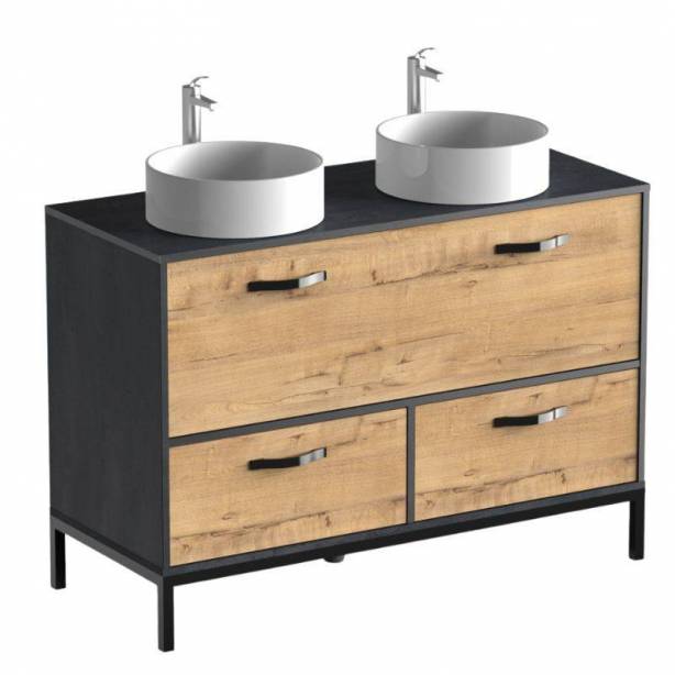 Mueble baño con lavabo Melamina Madera claro - Negro 120x92x50