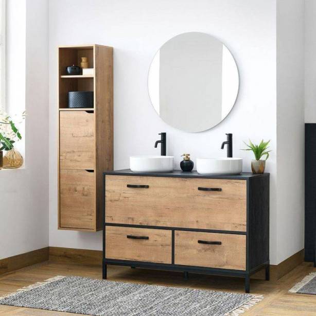 Mueble baño con lavabo Melamina Madera claro - Negro 120x92x50