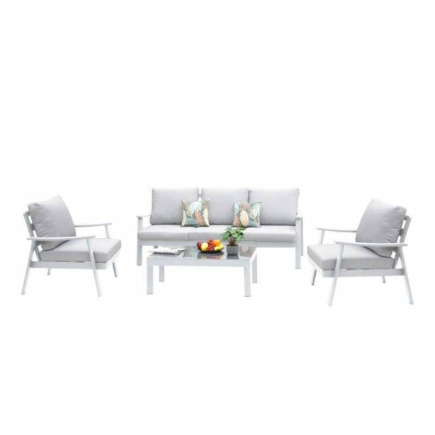 Conjunto 1 Sofá 2 Sillones y mesa de centro exterior Aluminio Blanco - Gris