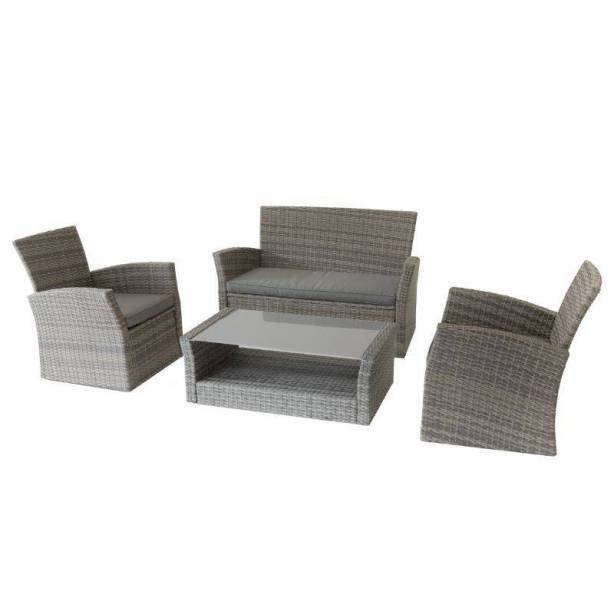 Conjunto 1 Sofá 2 Sillones y mesa de centro exterior Acero Marrón