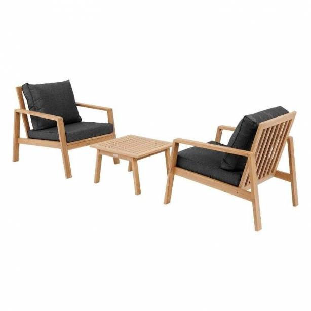 Conjunto 2 sillones y mesa de centro exterior Madera Marrón