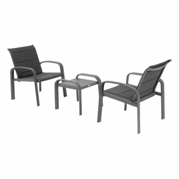 Conjunto 2 sillones y mesa de centro exterior Aluminio Gris