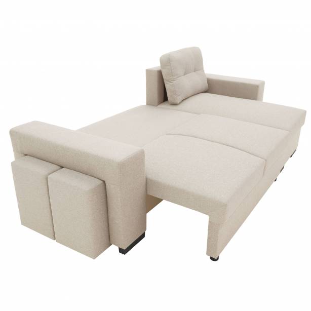 Sofá modular 3 plazas Madera - Tela Beige 245x91x139