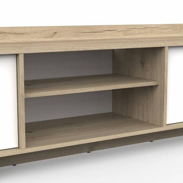 Mueble TV Melamina Blanco - Madera claro 180x44x45