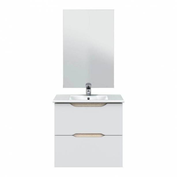 Mueble baño con lavabo Melamina Blanco - Madera claro 60x57x45