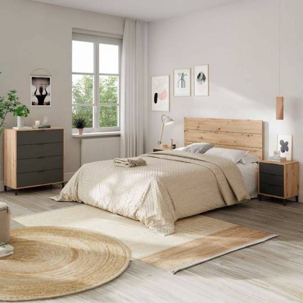 Dormitorio matrimonio Melamina Gris - Madera Claro