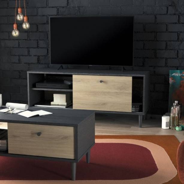 Mueble TV Melamina Madera claro - Negro 110x48x39