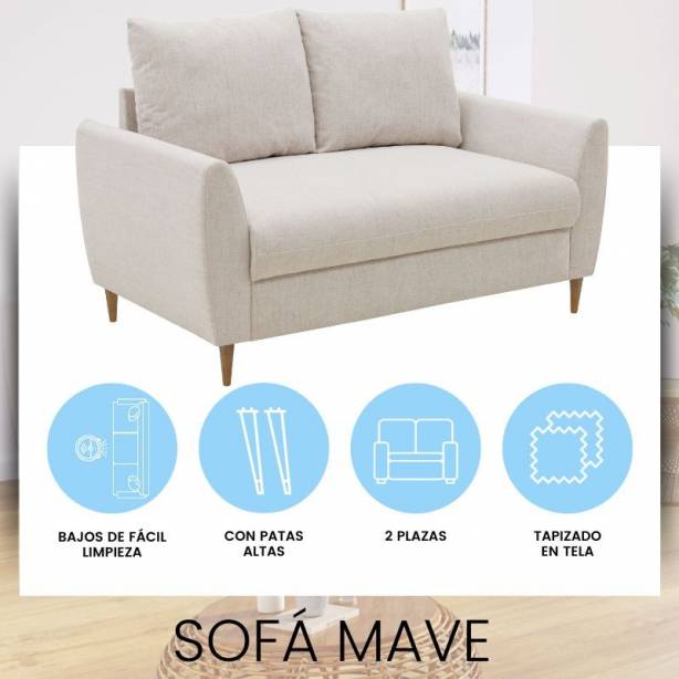 Sofá 2 plazas Madera - Tela Beige