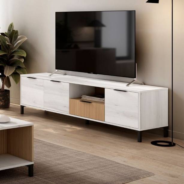 Mueble TV Melamina Blanco - Madera claro 178x47x40