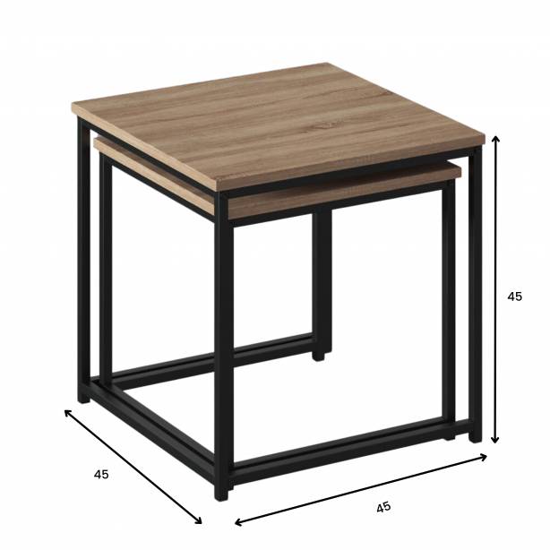 Mesa de centro Acero Negro - Madera Claro 45x45x45