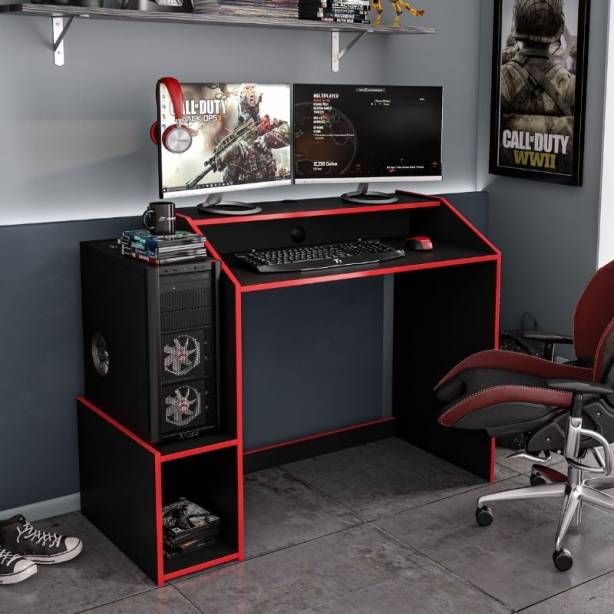 Mesa Gamer Melamina Negro - Rojo 116x90x53