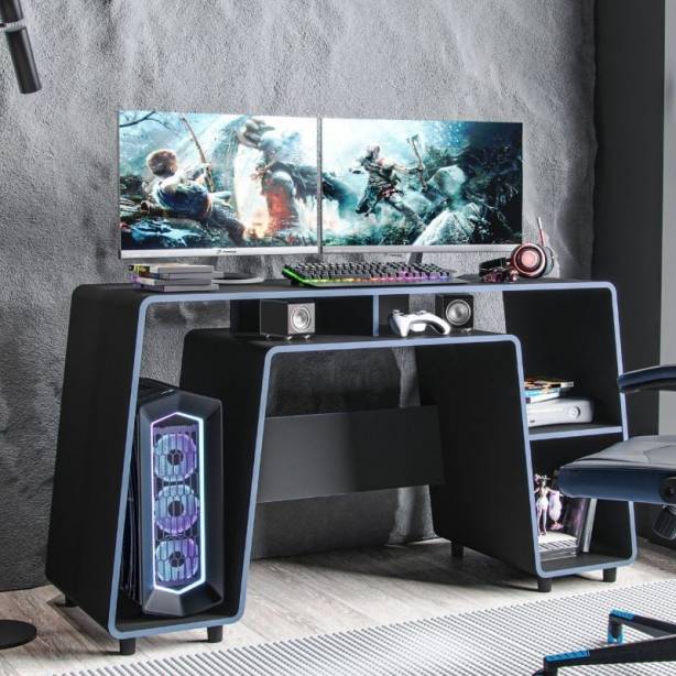 Mesa Gamer Melamina Negro - Azul 150x83x53