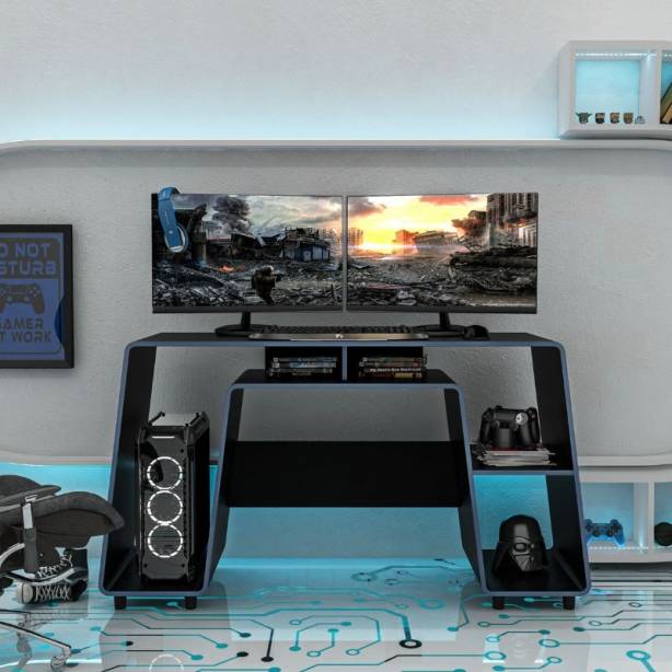 Mesa Gamer Melamina Negro - Azul 150x83x53