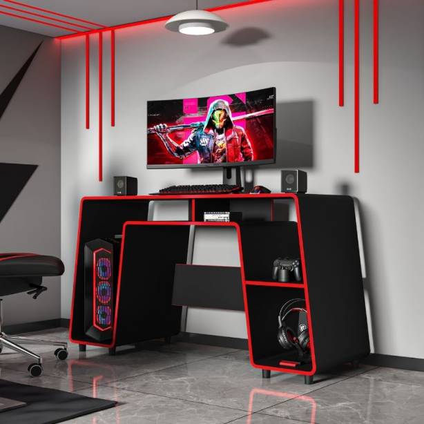 Mesa Gamer Melamina Negro - Rojo 150x83x53