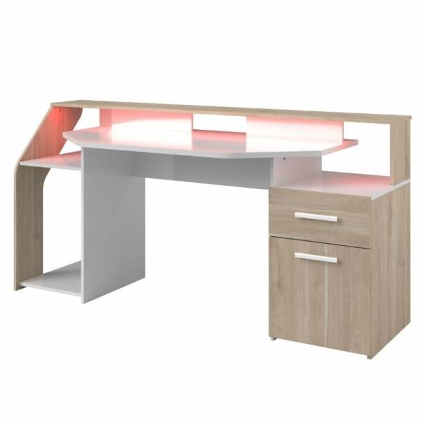 Mesa Gamer Melamina Blanco - Madera claro 178x88x68