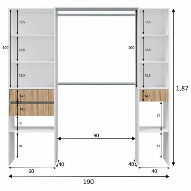 Dormitorio matrimonio Melamina Blanco - Madera claro