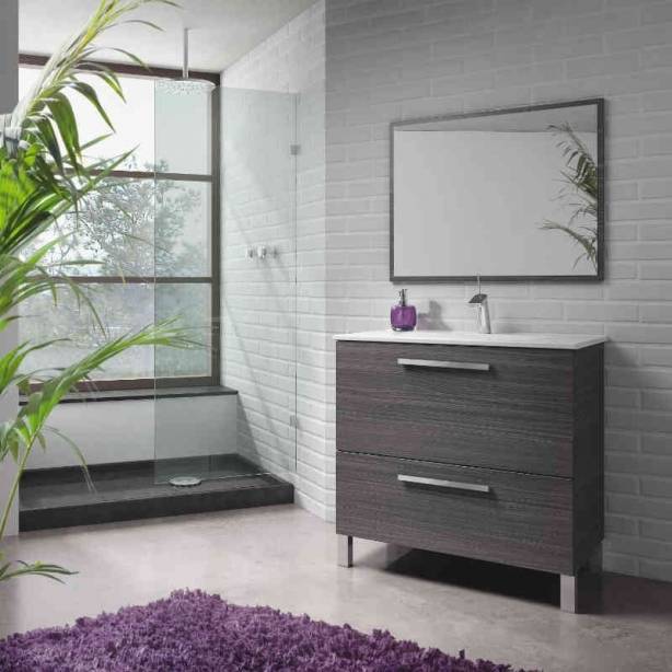 Mueble baño con lavabo Melamina - Acero Gris 80x80x45