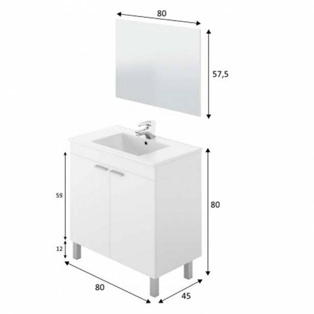 Mueble baño con lavabo Melamina - Acero Blanco 80x80x45