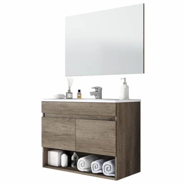 Mueble baño con lavabo Melamina Madera oscuro 80x64x45