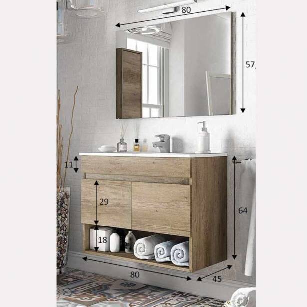 Mueble baño con lavabo Melamina Madera oscuro 80x64x45