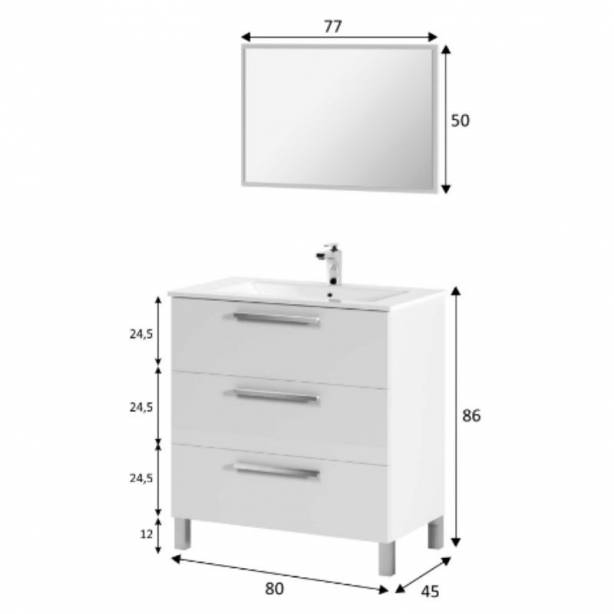 Mueble baño con lavabo Melamina - Metal Blanco 80x86x45