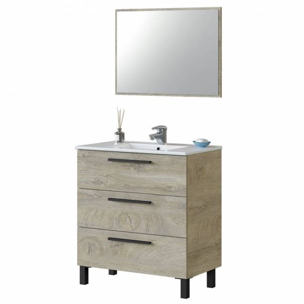 Mueble baño con lavabo Melamina Madera claro 80x86x45