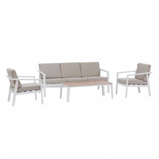 Conjunto 1 Sofá 2 Sillones y mesa de centro exterior Aluminio Blanco