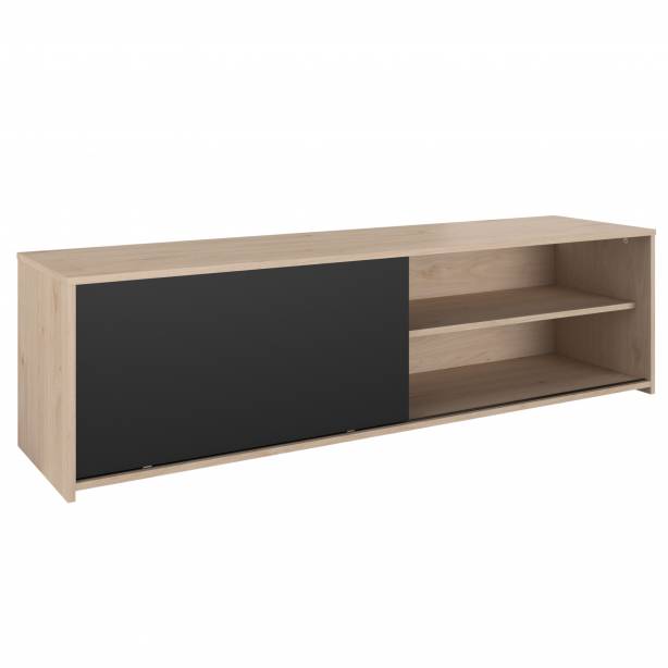 Mueble TV Melamina Negro - Madera Claro 155x43x40