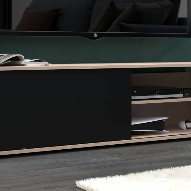 Mueble TV Melamina Negro - Madera Claro 155x43x40